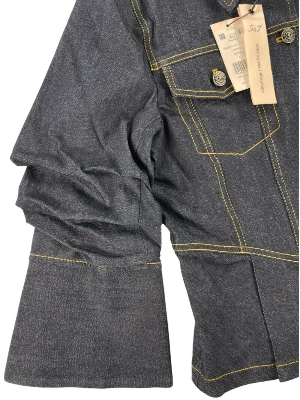 Cinq À Sept Seraphine Scrunched Seraphine Denim Jacket Indigo MSRP $395 Sz L NEW - Picture 4 of 12